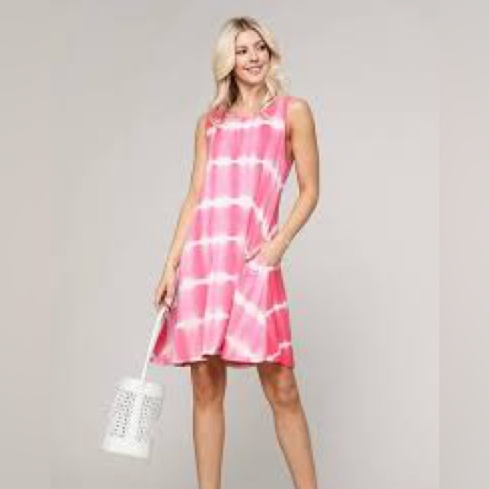Sleeveless Pink Tie-Dye Swing Dress by Yelete Size Medium